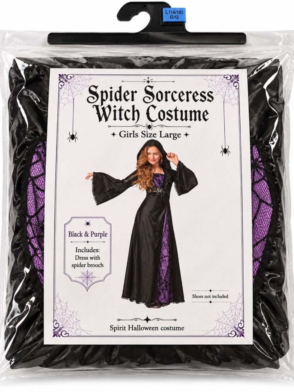 Spirit Halloween Spider Sorceress Witch Costume Girls Large 14/16 Black Purple